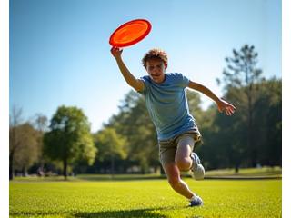 フリスビーをキャッチする人の躍動感ある写真