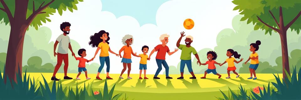 公園で遊ぶ家族のイラスト